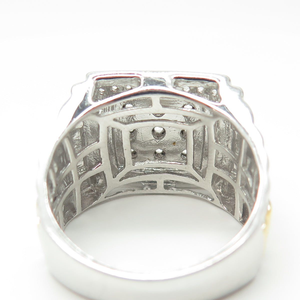 925 Sterling Silver 2-Tone Real White Topaz Gemstone Ring Size 10.25