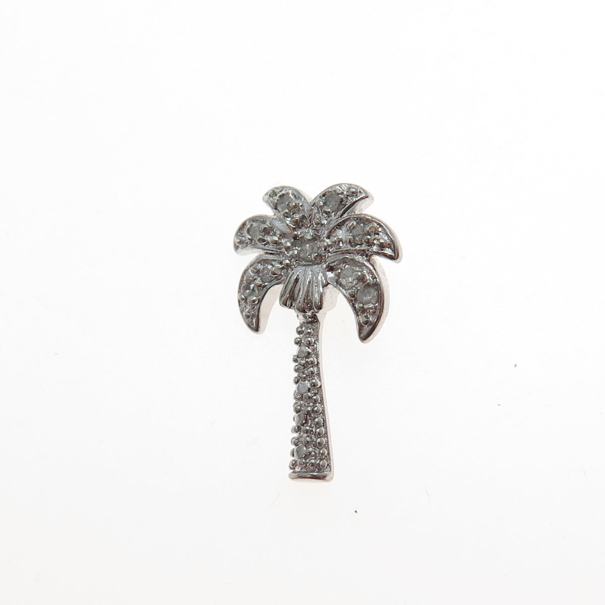 925 Sterling Silver Real Round-Cut Diamond Palm Mini Slide Charm Pendant