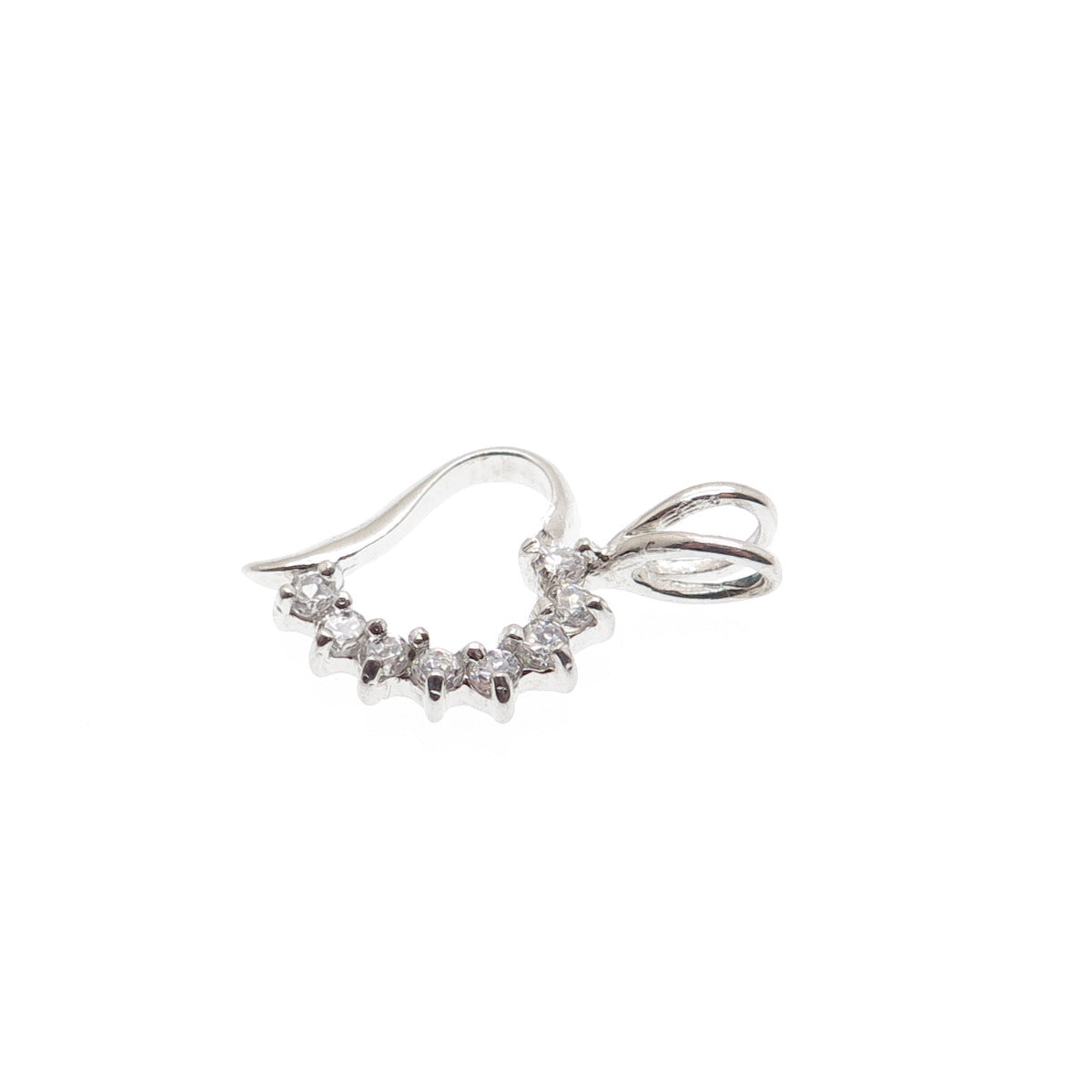 925 Sterling Silver Round-Cut C Z Heart Minimalist Charm Pendant