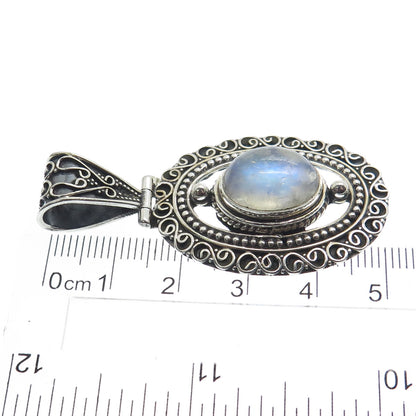 925 Sterling Silver Vintage Real Labradorite Gemstone Boho Ornate Pendant