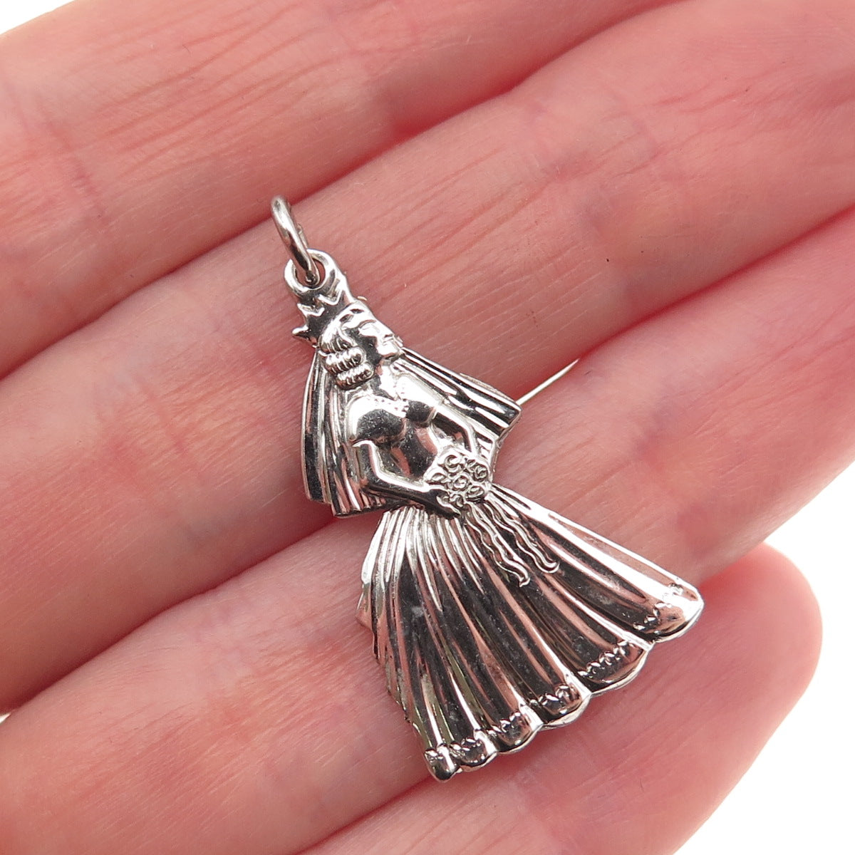 925 Sterling Silver Vintage Bride Charm Pendant
