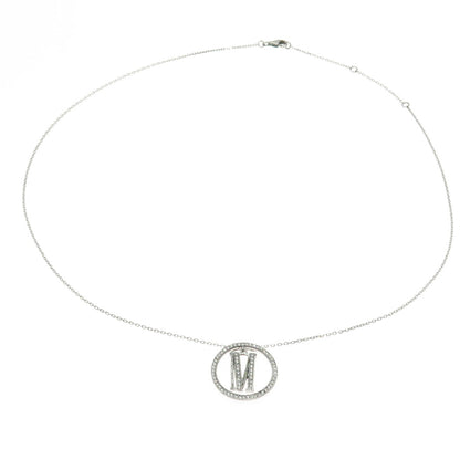 925 Sterling Silver Round-Cut C Z Letter "M" Initial Cable Chain Necklace 16-18"