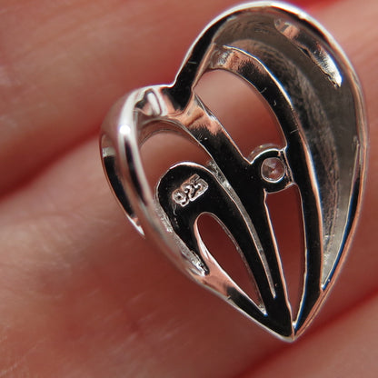 925 Sterling Silver Round-Cut C Z Heart Minimalist Slide Pendant