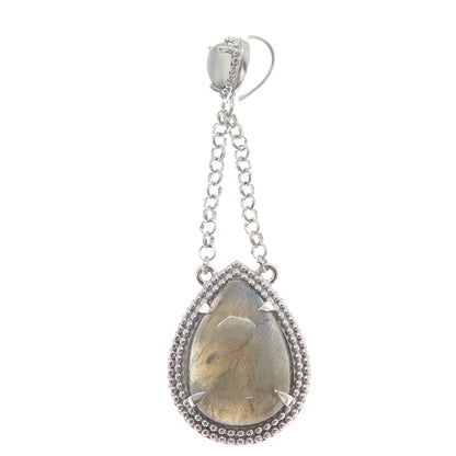 925 Sterling Silver Real Labradorite & Moonstone Teardrop Dangle Pendant