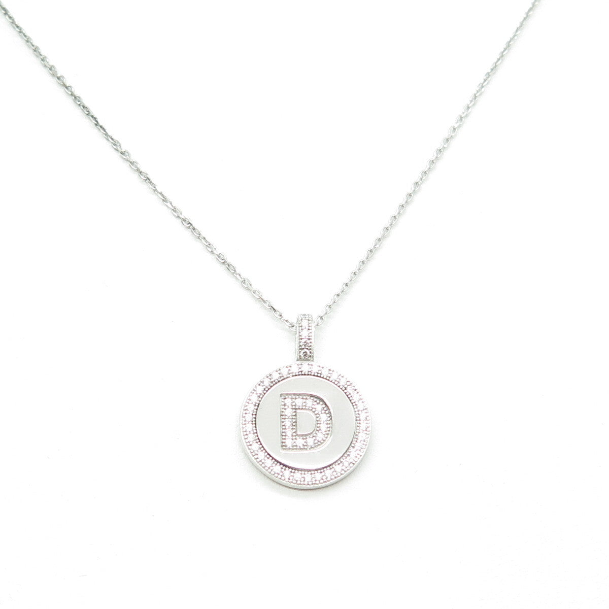925 Sterling Silver Italy Round-Cut C Z Letter "D" Cable Chain Necklace 16"