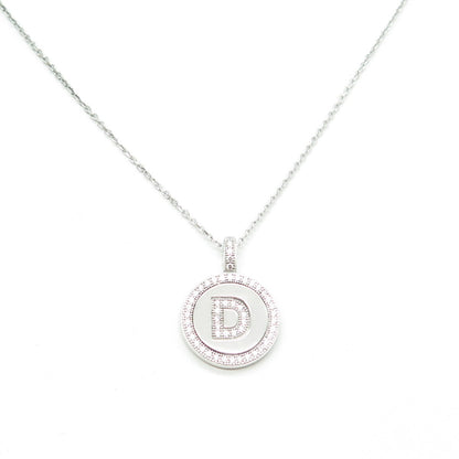925 Sterling Silver Italy Round-Cut C Z Letter "D" Cable Chain Necklace 16"