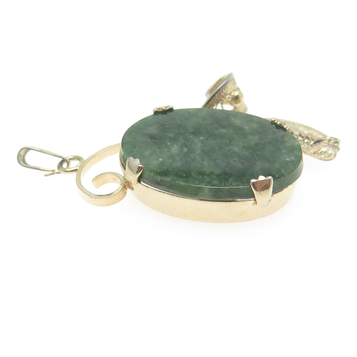 SORRENTO 925 Sterling Silver Gold Plated Vintage Real Jade Filigree Pendant