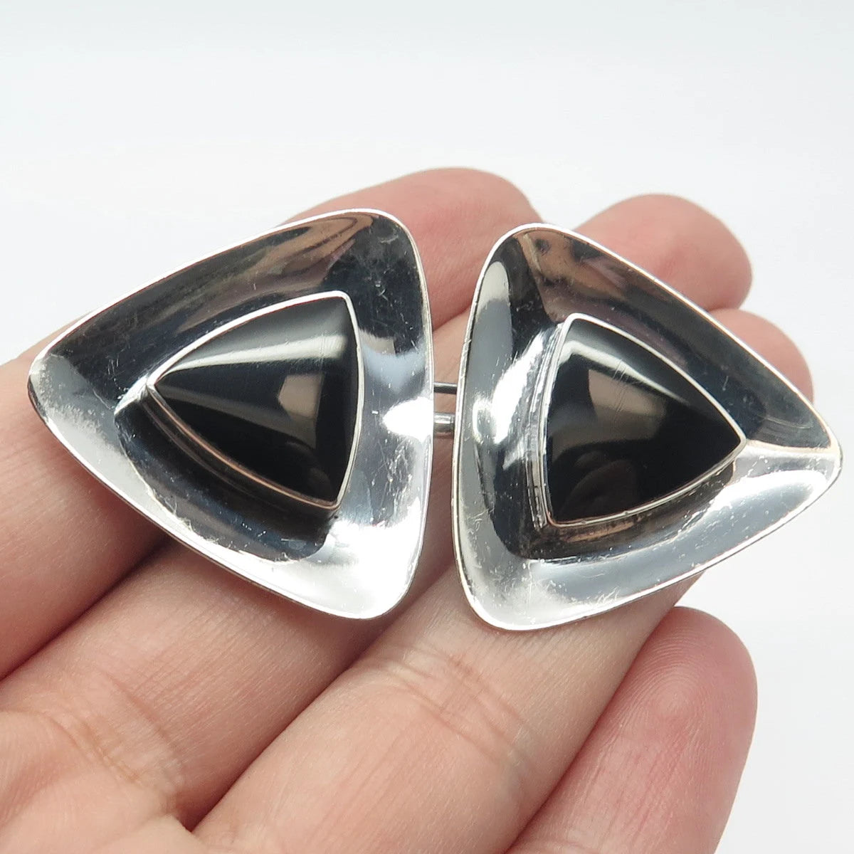 925 Sterling Silver Vintage BOMA Real Black Onyx Gemstone Pin Brooch