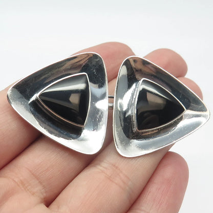 925 Sterling Silver Vintage BOMA Real Black Onyx Gemstone Pin Brooch