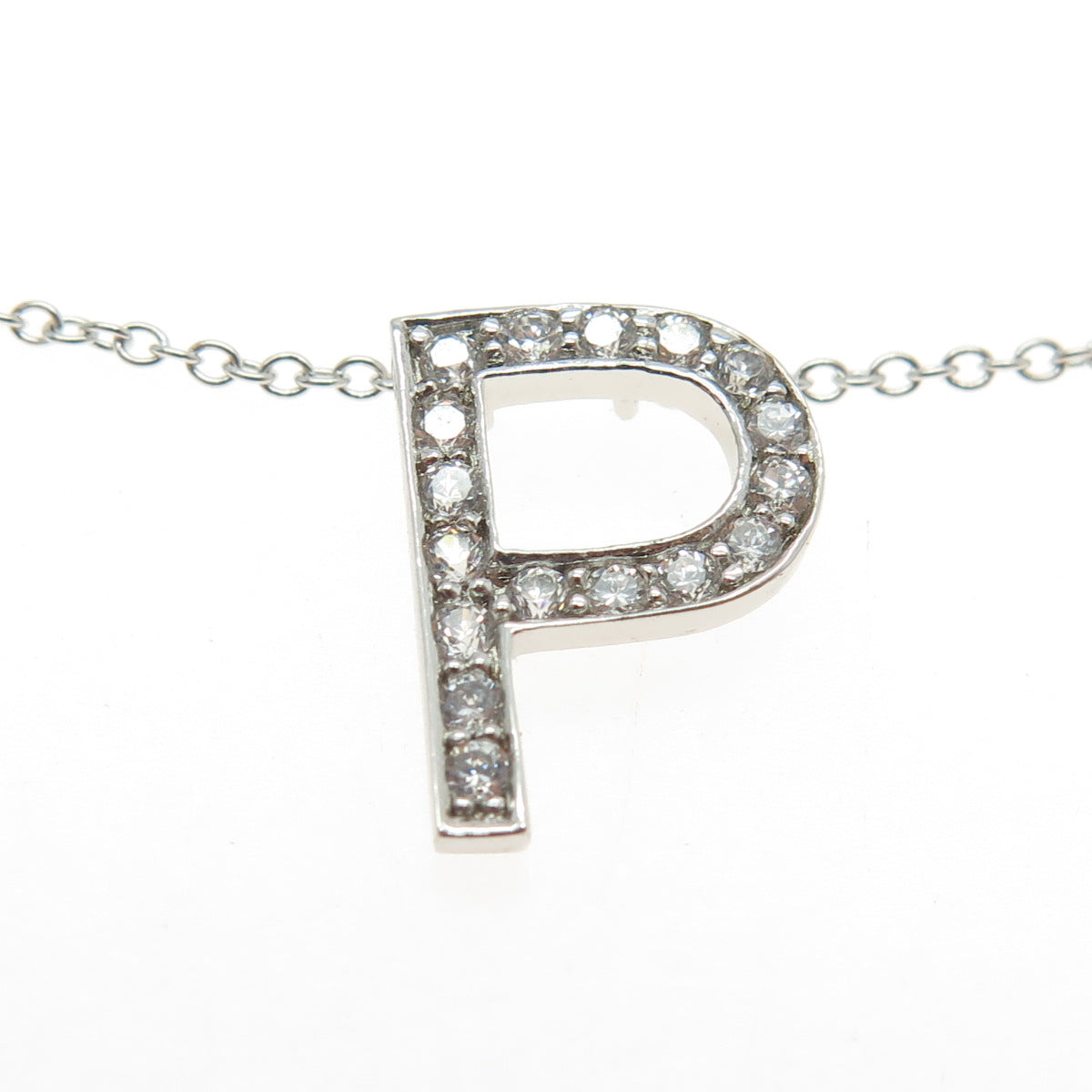 925 Sterling Silver Round-Cut C Z Letter "P" Initial Cable Chain Necklace 18-20"