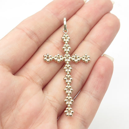925 Sterling Silver Gold Plated C Z Floral Blossom Cross Pendant