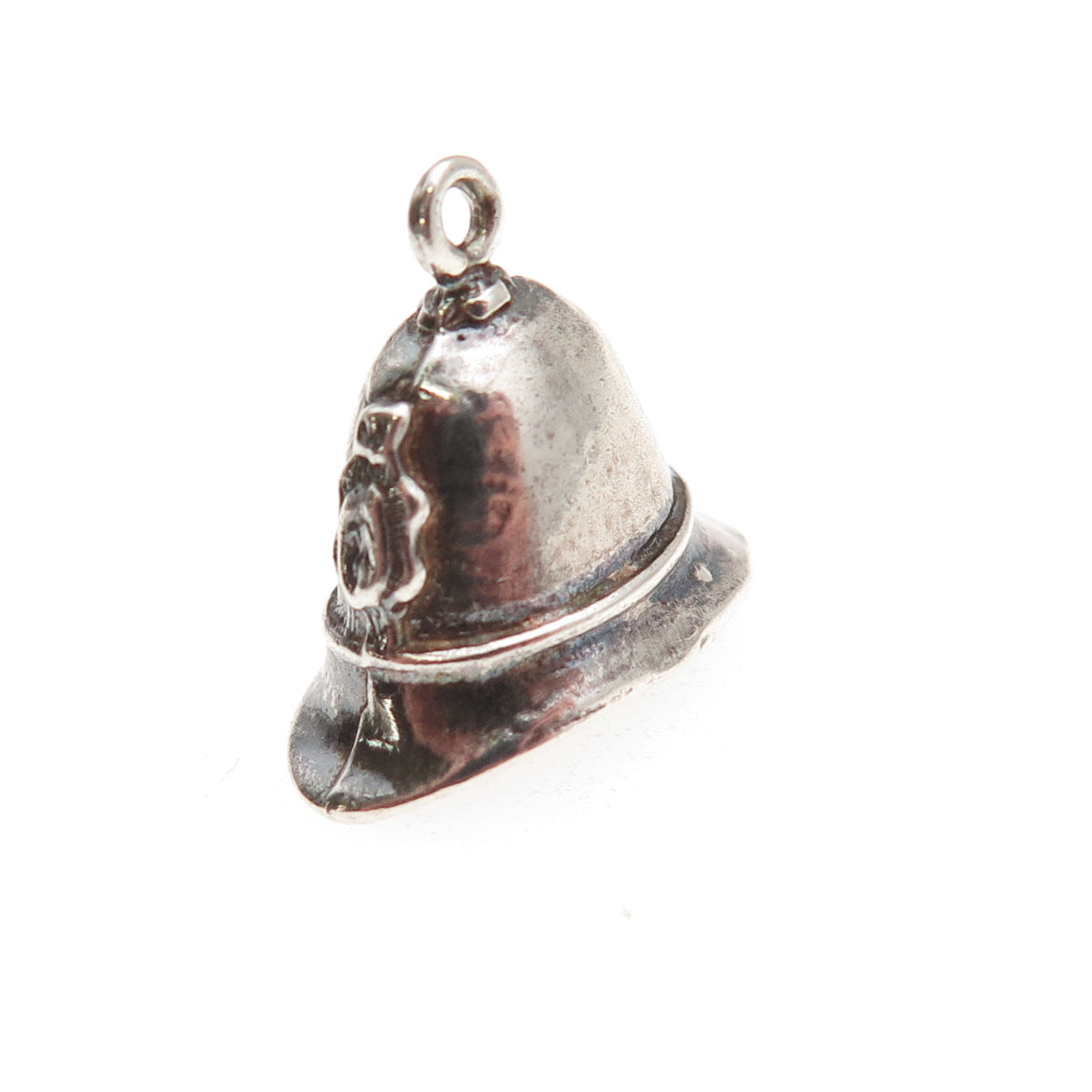 925 Sterling Silver Vintage Firefighter Helmet Oxidized 3D Mini Charm Pendant
