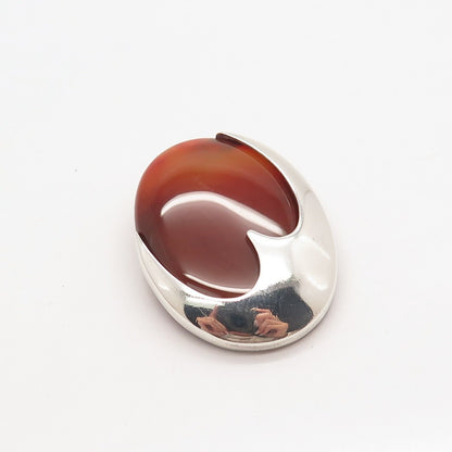 925 Sterling Silver Vintage Israel Real Agate Gem Oval Pendant