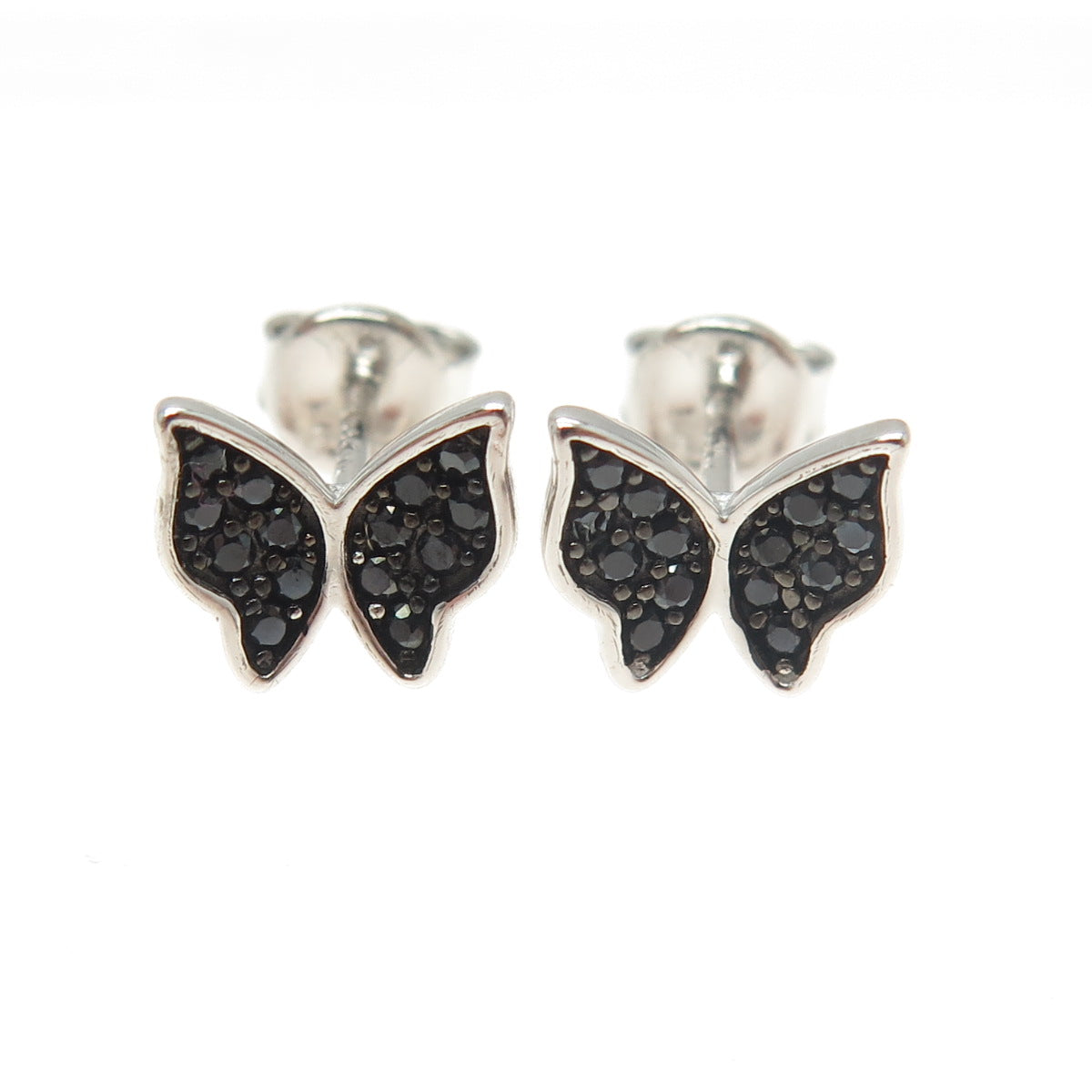 925 Sterling Silver Black C Z Butterfly Stud Earrings