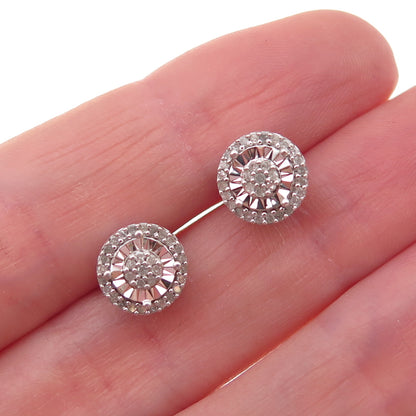 925 Sterling Silver Real Round-Cut Diamond Stud Earrings