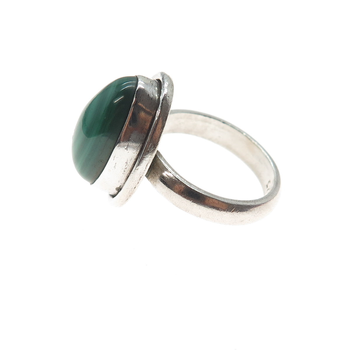 925 Sterling Silver Vintage Real Malachite Modernist Ring Size 7.75