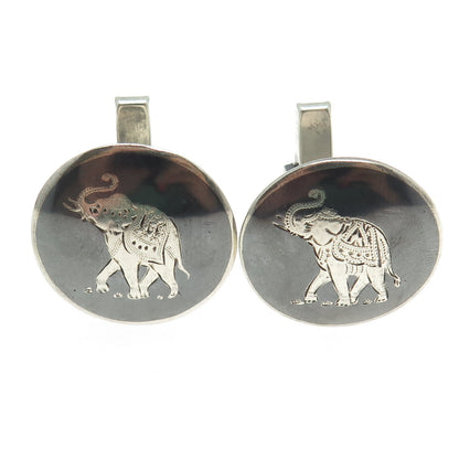 925 Sterling Silver Antique Art Deco Siam Elephant Round Cufflinks