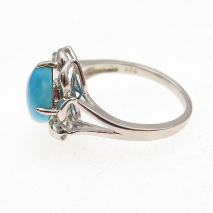 925 Sterling Silver Real Sleeping Beauty Turquoise Floral Ring Size 8