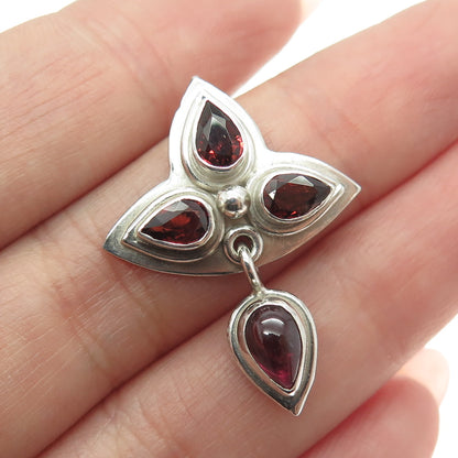 SAJEN 925 Sterling Silver Vintage Real Tourmaline & Red Garnet Gemstone Pendant