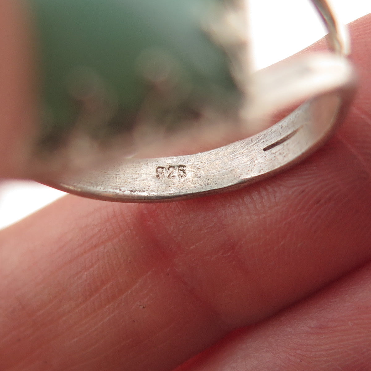 925 Sterling Silver Vintage Real Aventurine Oxidized Ring Size 8.25