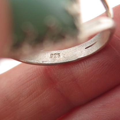 925 Sterling Silver Vintage Real Aventurine Oxidized Ring Size 8.25