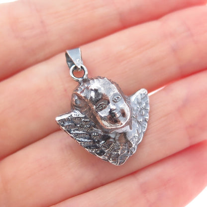 925 Sterling Silver Vintage Cherub Oxidized Minimalist Charm Pendant