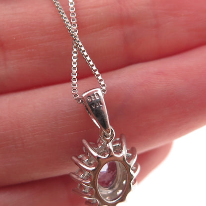 925 Sterling Silver Real Tanzanite & White Topaz Box Chain Necklace 18-20"