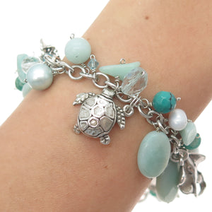 SAJEN & SUNWEST Sterling Silver Vintage Real Multi-Gem Sea Life Bracelet 7.25"