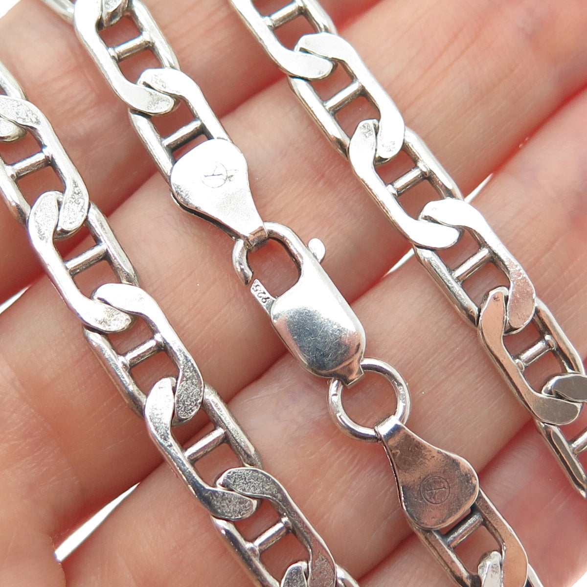 925 Sterling Silver Vintage Italy Anchor Mariner Chain Necklace 20"