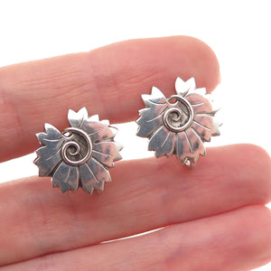 Georg Jensen 925 Sterling Silver Vintage Denmark Floral Screw Back Earrings #102