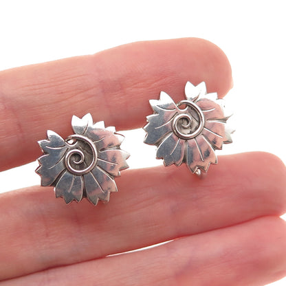Georg Jensen 925 Sterling Silver Vintage Denmark Floral Screw Back Earrings #102