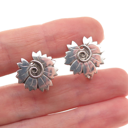 Georg Jensen 925 Sterling Silver Vintage Denmark Floral Screw Back Earrings #102