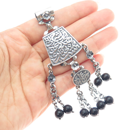 800 Silver Vintage Egypt Black Onyx Arabic Calligraphy Oxidized Slide Pendant