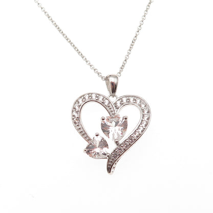 Sun 925 Sterling Silver Real White Topaz Heart Cable Chain Necklace 18"