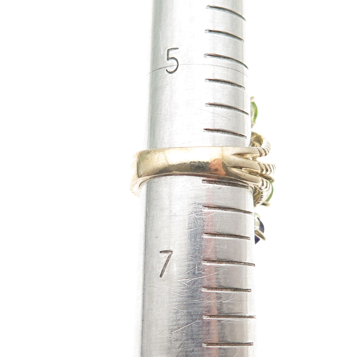 925 Sterling Silver Gold Plated Real Amethyst & Peridot Cluster Ring Size 6.25