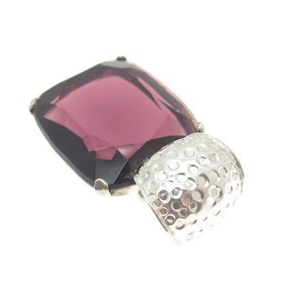 925 Sterling Silver Vintage Purple Glass Large Pendant