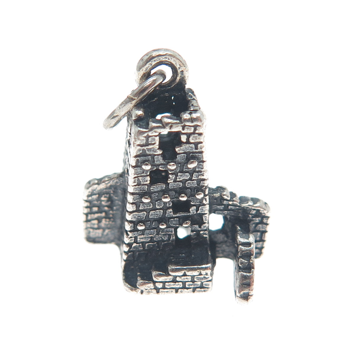 925 Sterling Silver Vintage Mesa Verde Square Tower Oxidized Mini 3D Pendant