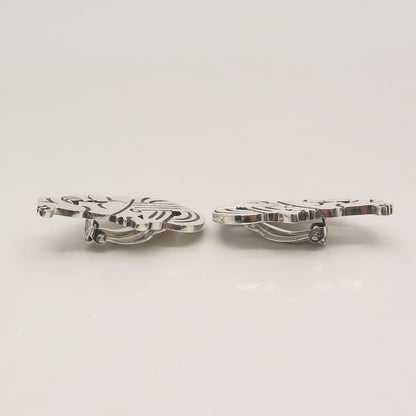 925 Sterling Silver Vintage Mexico Tribal Clip On Earrings