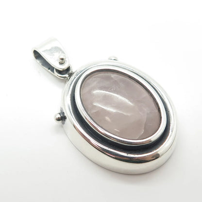 925 Sterling Silver Vintage Real Rose Quartz Gem Amulet Pendant