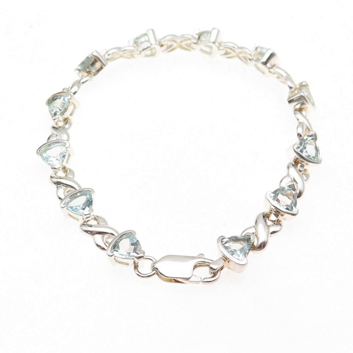 Chuck Clemency Sterling Silver Vintage Real Blue Topaz Infinity Bracelet 7.25"
