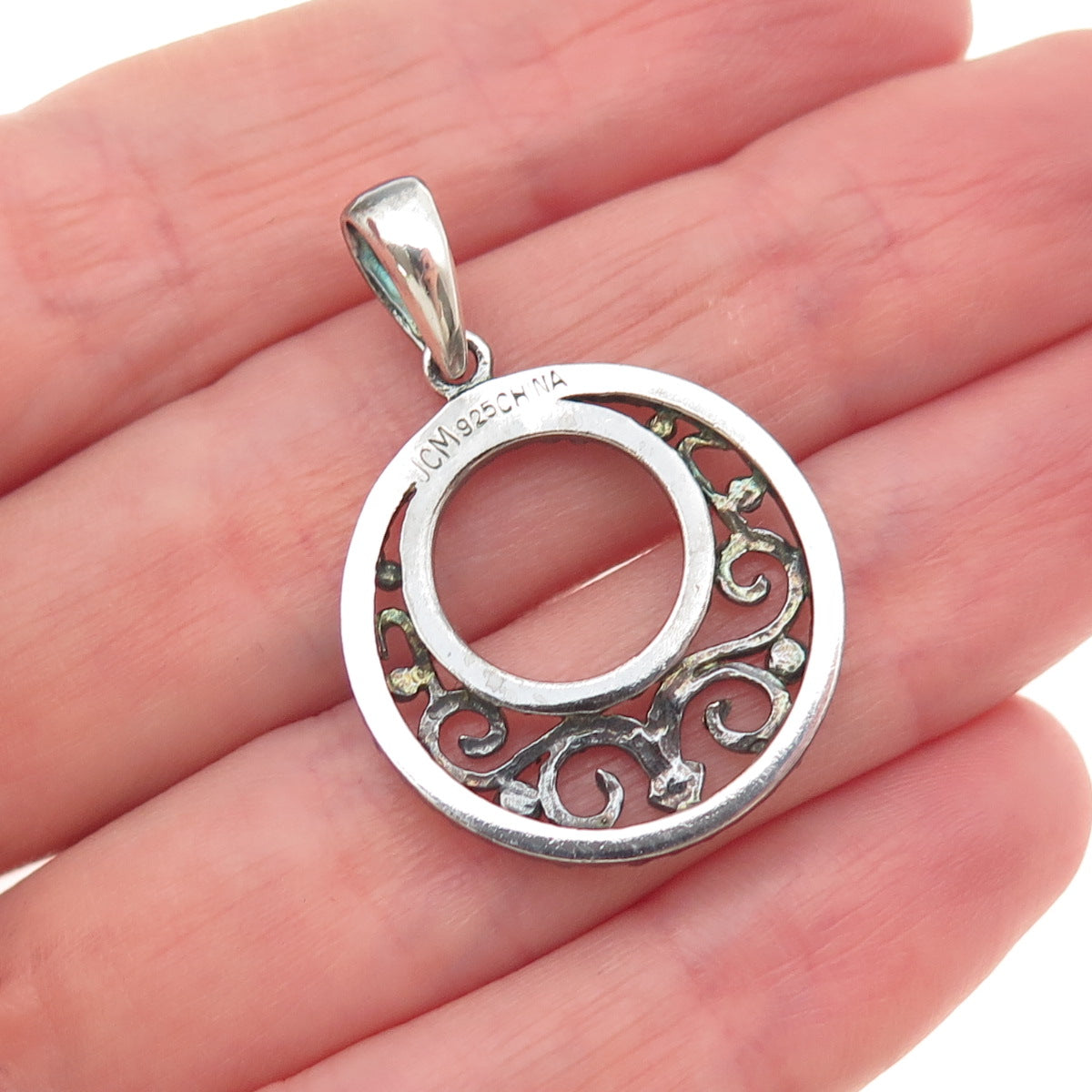 JCM Jacmel Mauritius 925 Sterling Silver Vintage Crescent Circle Charm Pendant