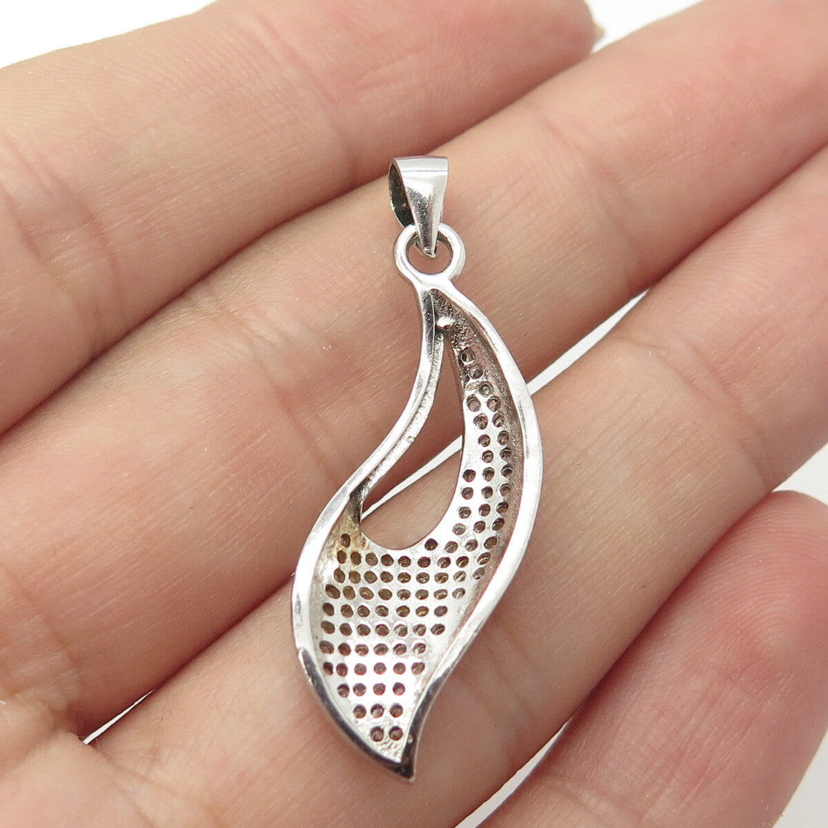 925 Sterling Silver C Z Modernist Floral Leaf Pendant