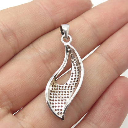 925 Sterling Silver C Z Modernist Floral Leaf Pendant