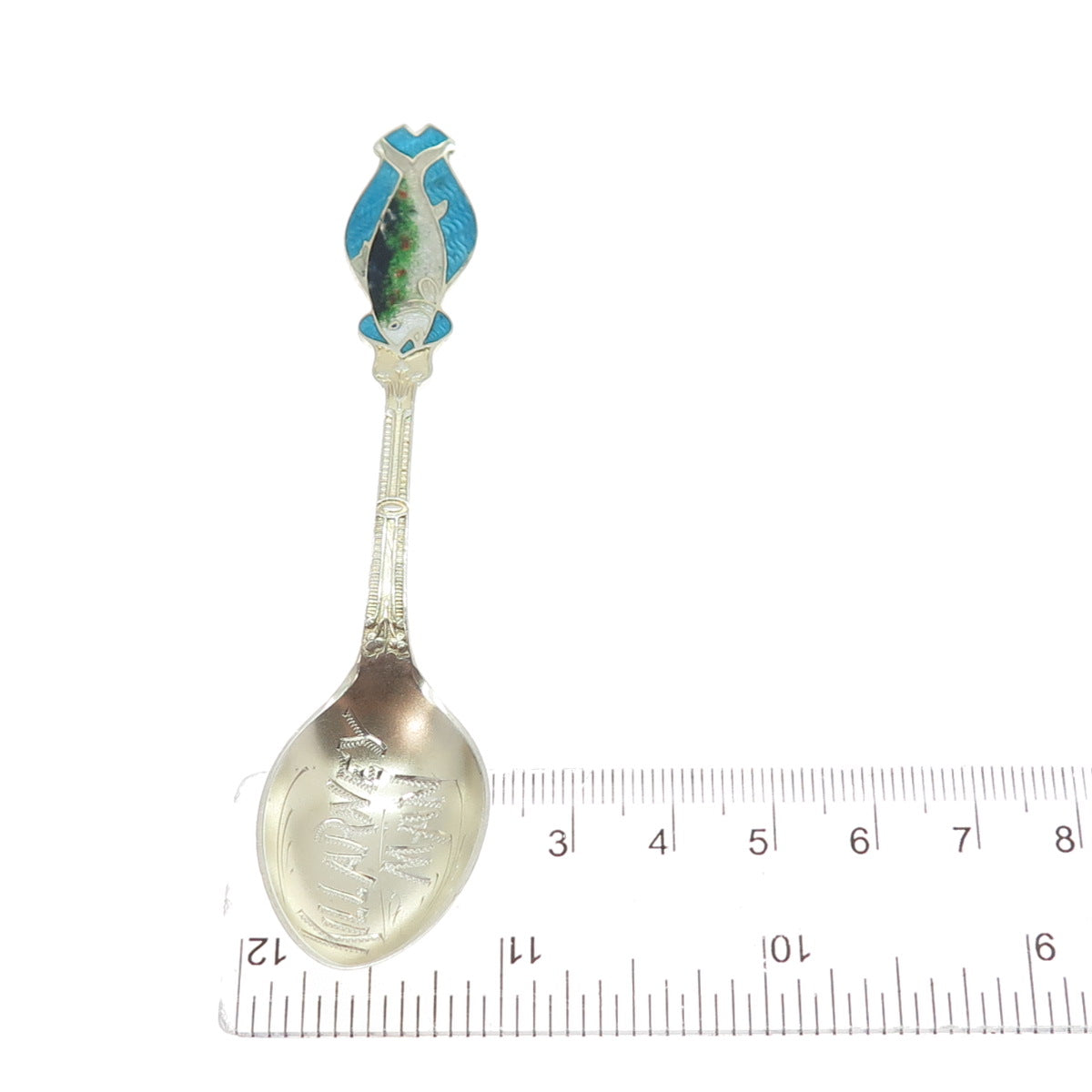 Toronto Jewelry Mfg Co. Sterling Antique Enamel Killarney Man Fish Coffee Spoon