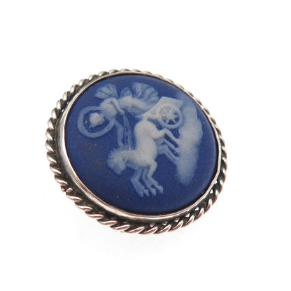 Wedgwood & Birks 925 Sterling Silver Antique Jasperware Athena in Chariot Brooch