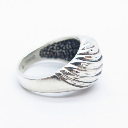 925 Sterling Silver Vintage Ribbed Ring Size 6