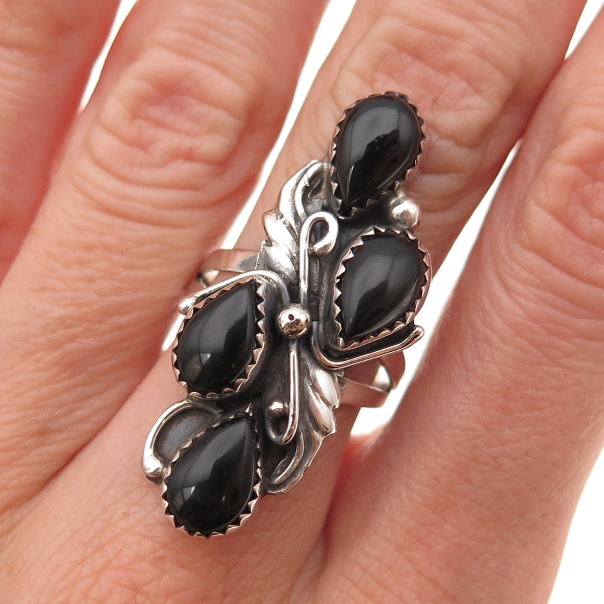 Lisa Williams Navajo Old Pawn Sterling Silver Vintage Black Onyx Ring Size 7.5