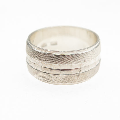 925 Sterling Silver Vintage Italy Textured Band Ring Size 8