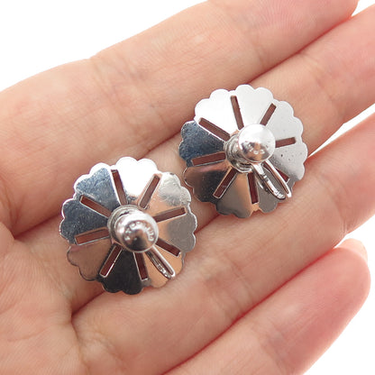 925 Sterling Silver Antique Art Deco Real Marcasite Flower Screw Back Earrings