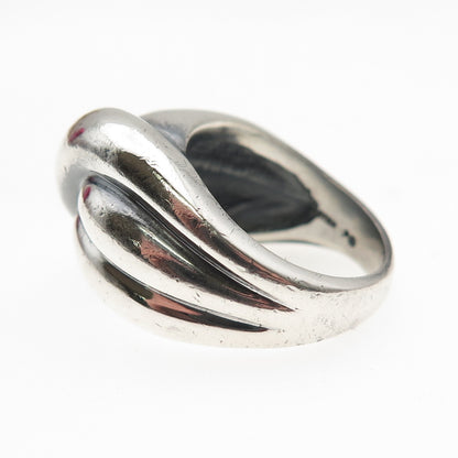 925 Sterling Silver Vintage Modernist Crossed Oxidized Ring Size 6.75